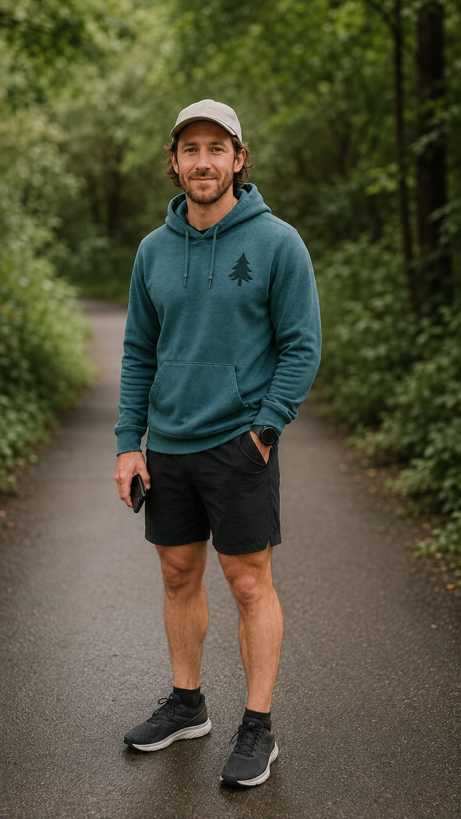 Coach b standing on a paved park path, looking at the camera